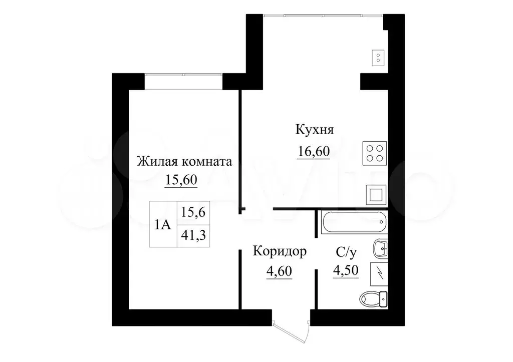 1-к. квартира, 41,2 м, 3/5 эт. - Фото 0