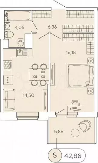 1-к. квартира, 42,9 м, 12/12 эт. - Фото 1