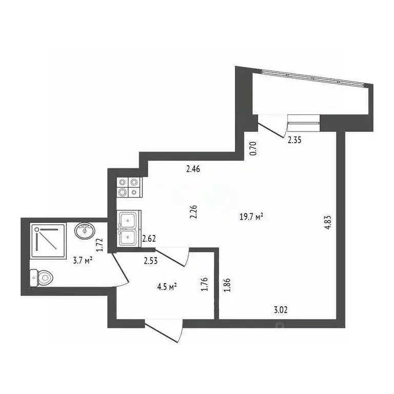 Студия Санкт-Петербург Заневский просп., 42 (27.9 м) - Фото 2