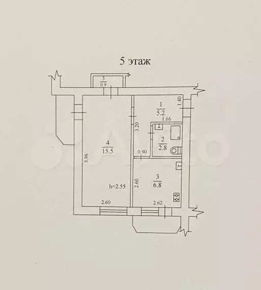 1-к. квартира, 32,6 м, 5/5 эт. - Фото 0