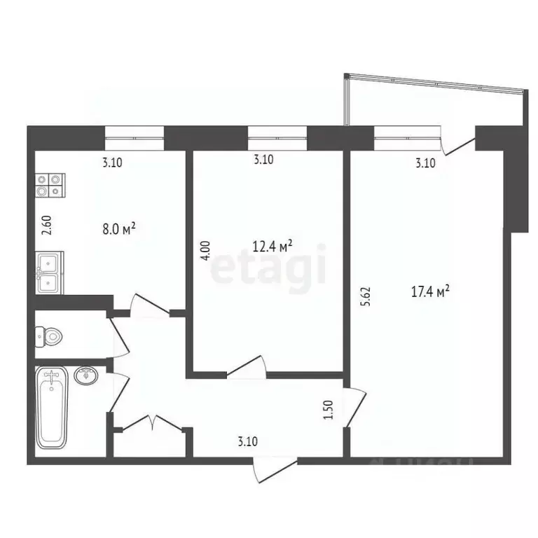 2-к кв. Тюменская область, Тюмень Профсоюзная ул., 70 (50.2 м) - Фото 1