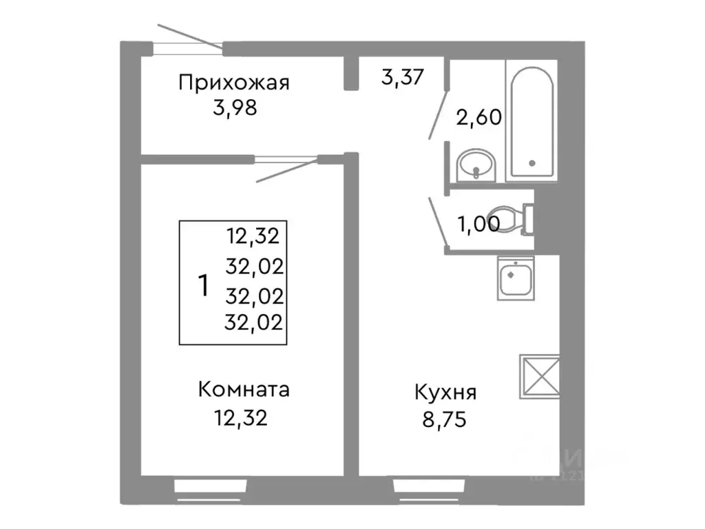 1-к кв. Челябинская область, Челябинск Ярославская ул. (32.02 м) - Фото 0