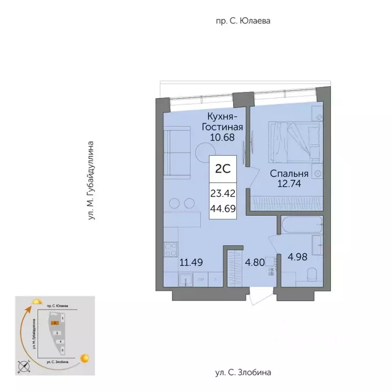 2-к кв. Башкортостан, Уфа Зеленая Роща жилрайон, Урбаника жилой ... - Фото 2