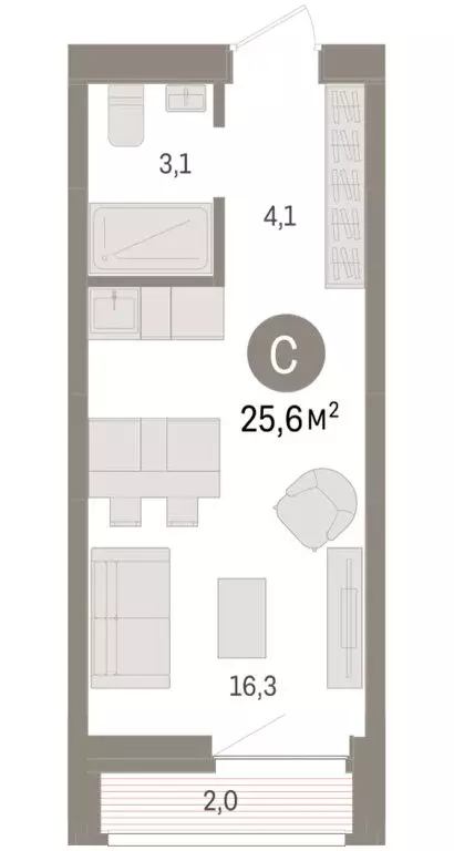 Квартира-студия: Тюмень, жилой комплекс Речной Порт (25.6 м) - Фото 2