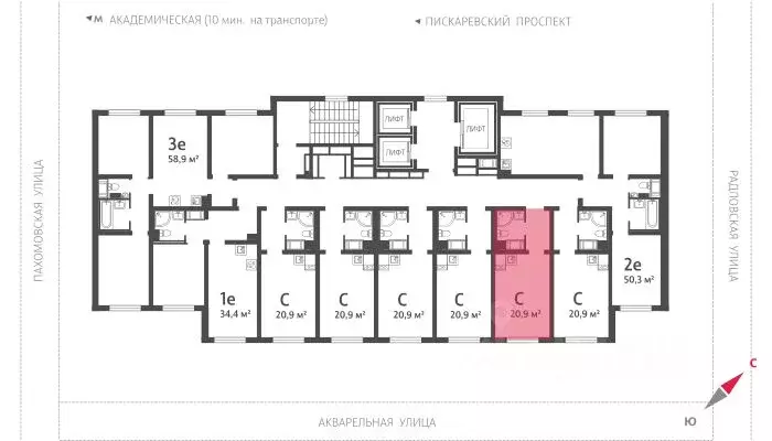 Студия Санкт-Петербург ул. Пахомовская, 14к2 (20.8 м) - Фото 1