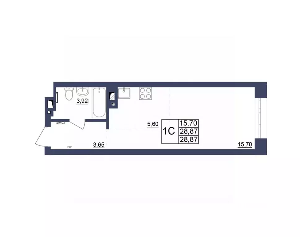 Студия Башкортостан, Уфа Космос жилой комплекс, лит1 (28.69 м) - Фото 1