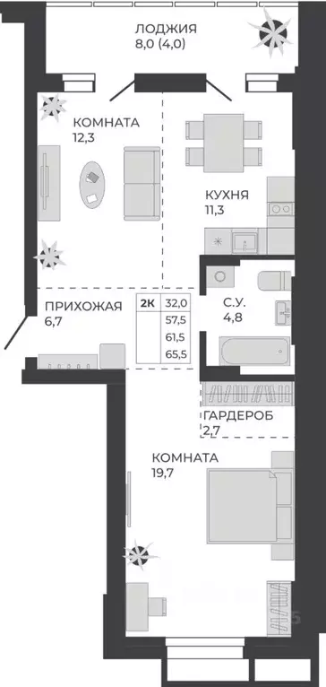 2-к кв. Алтайский край, Барнаул тракт Павловский, 251Б (61.5 м) - Фото 1
