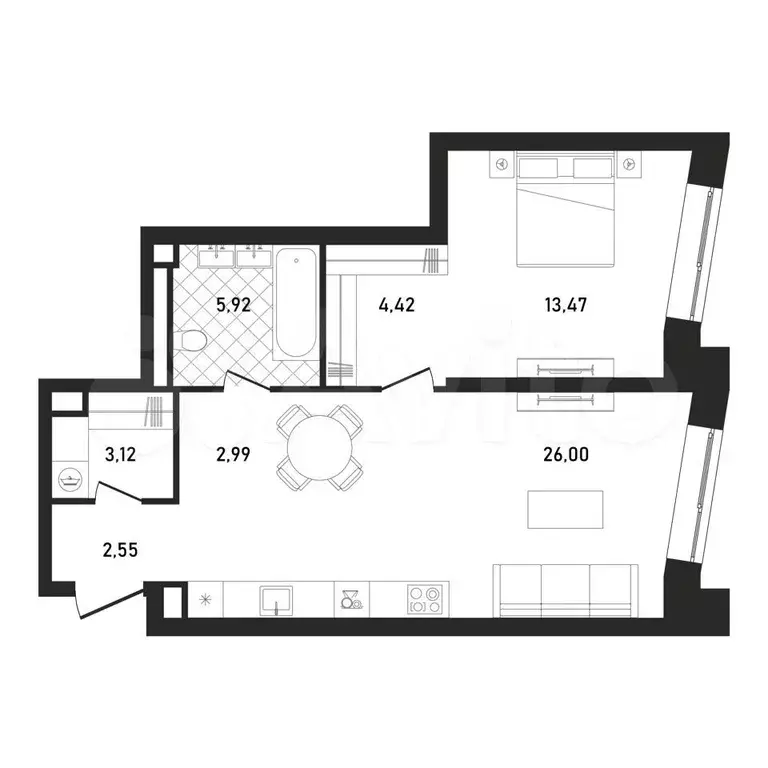 1-к. квартира, 58,5 м, 8/33 эт. - Фото 0