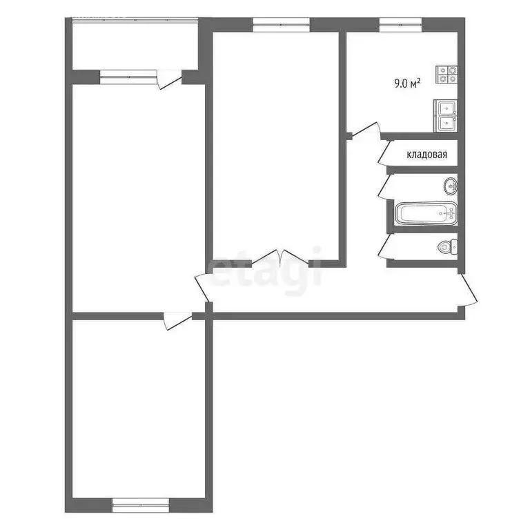 3-комнатная квартира: Заводоуковск, улица Мелиораторов, 2 (58 м) - Фото 1