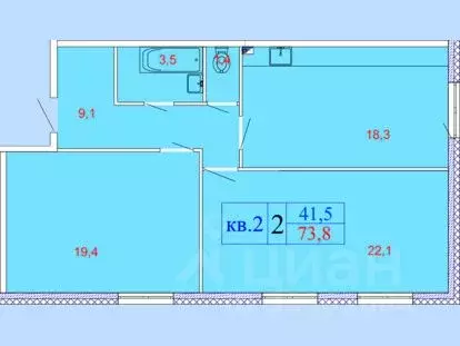 2-к кв. Ленинградская область, Гатчина пер. Банный (73.8 м) - Фото 0