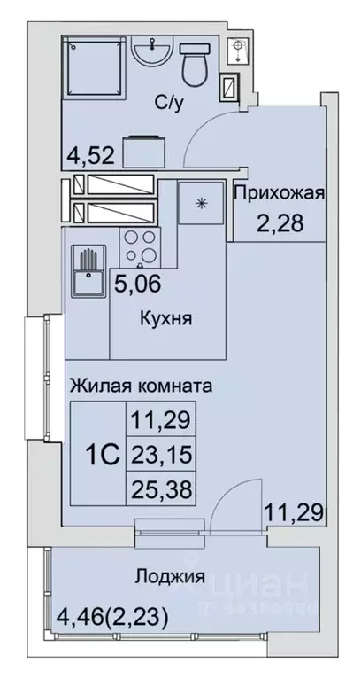 Студия Ростовская область, Батайск  (25.38 м) - Фото 0