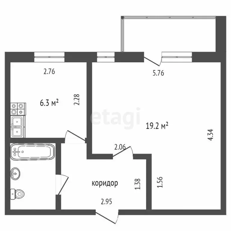 1-комнатная квартира: Тюмень, Широтная улица, 106Б (33.7 м) - Фото 0