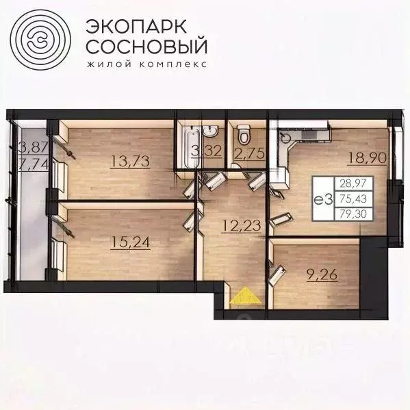 2-к кв. Пермский край, Пермь ул. Борцов Революции, 1А (75.2 м) - Фото 0