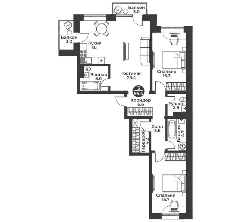 3-комнатная квартира: Абакан, улица Генерала Тихонова, 4 (95.4 м) - Фото 0