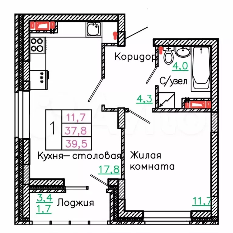 1-к. квартира, 39,5 м, 11/13 эт. - Фото 0