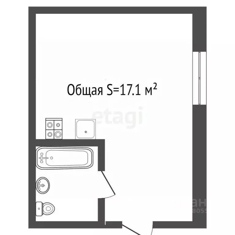 Студия Кемеровская область, Новокузнецк ул. 40 лет ВЛКСМ, 32 (17.1 м) - Фото 1