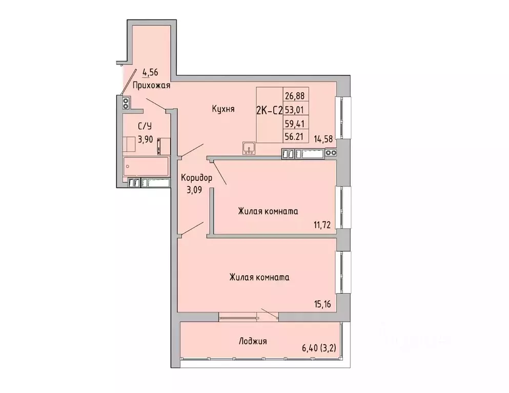 2-к кв. Ростовская область, Батайск ул. Луначарского, 180А (56.21 м) - Фото 0