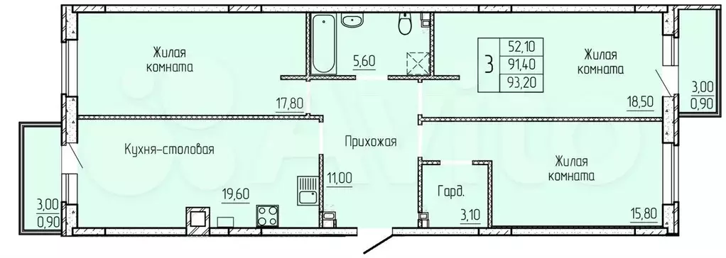 4-к. квартира, 93 м, 2/4 эт. - Фото 0