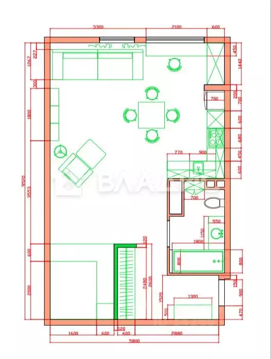 Студия Белгородская область, Белгород ул. Есенина, 9к3 (56.0 м) - Фото 1