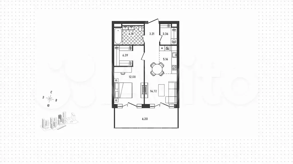 2-к. квартира, 58 м, 6/34 эт. - Фото 0