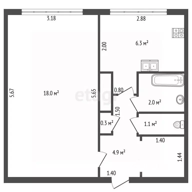 1-к кв. Санкт-Петербург ул. Сикейроса, 7 (32.6 м) - Фото 2