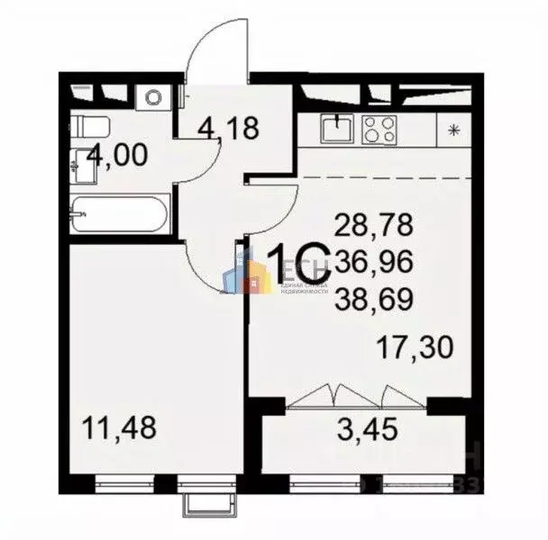 1-к кв. Тульская область, Тула ул. Федора Смирнова, 2к1 (38.69 м) - Фото 2