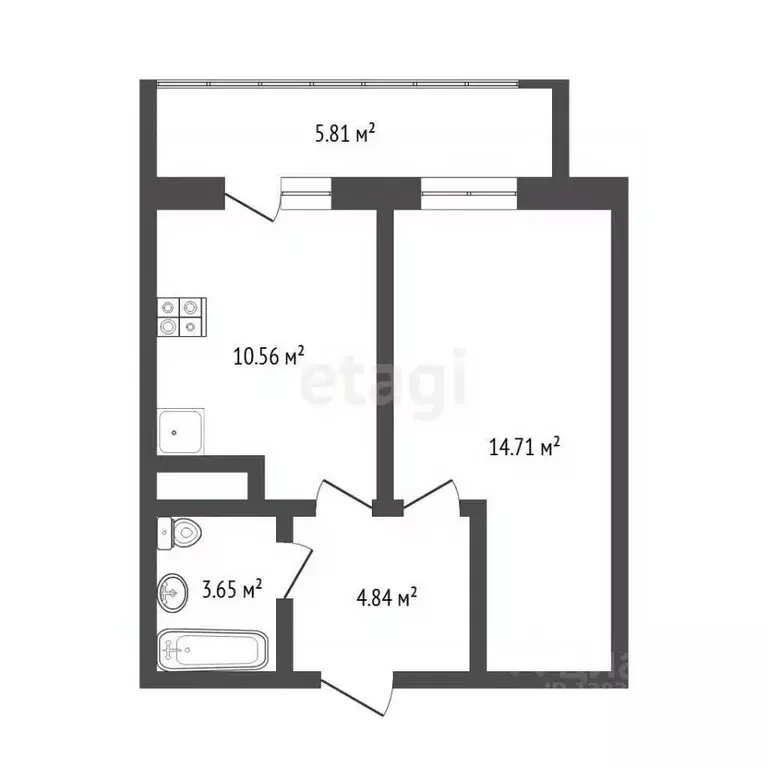 1-к кв. Тюменская область, Тюмень ул. Раушана Абдуллина, 2к1 (33.9 м) - Фото 2