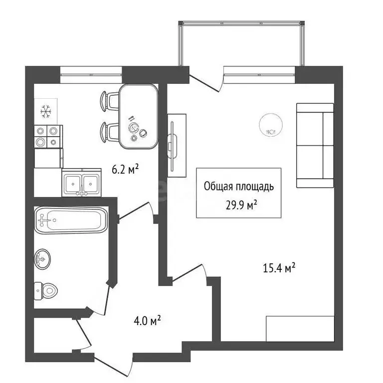 1-комнатная квартира: Искитим, микрорайон Подгорный, 36 (29.9 м) - Фото 1