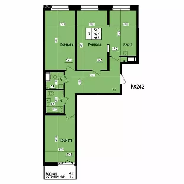 3-комнатная квартира: посёлок Парголово, Ольгинская дорога, 3/20 (93.5 ... - Фото 2