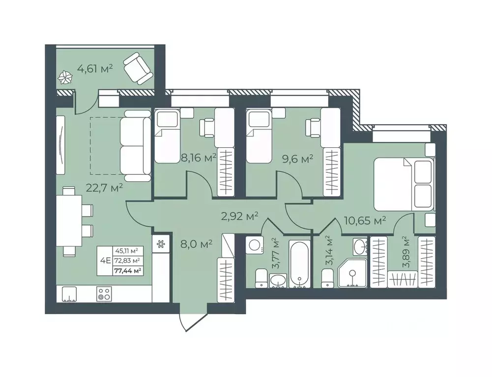 4-к кв. Тульская область, Узловая  (77.44 м) - Фото 1