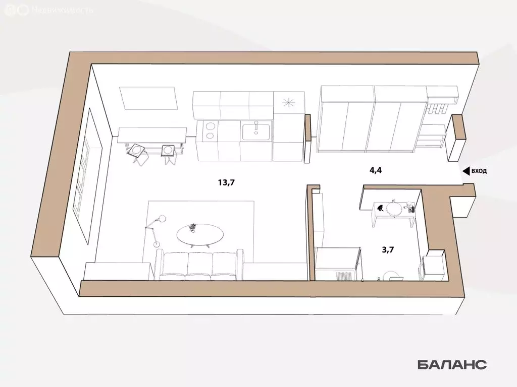 1-комнатная квартира: Тюмень, Ленинский округ (21.8 м) - Фото 0
