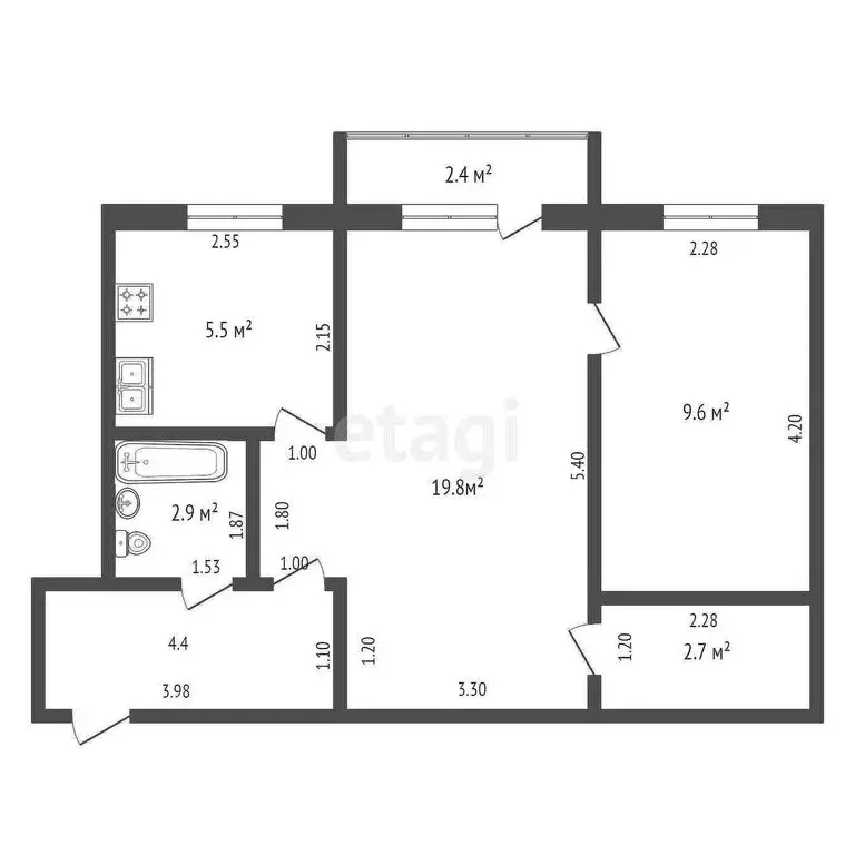 2-комнатная квартира: посёлок Заозёрный, Новая улица, 25 (44.7 м) - Фото 0