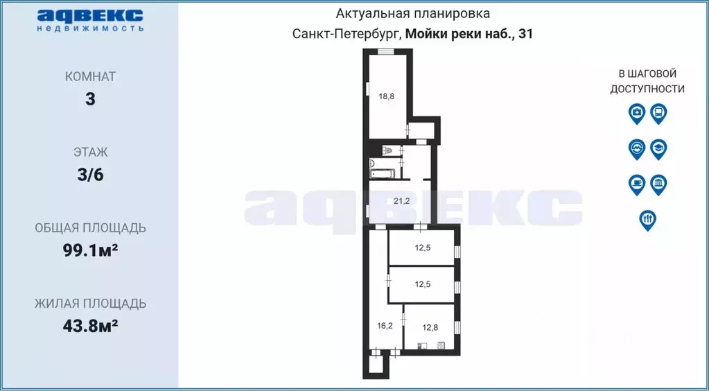 3-к кв. Санкт-Петербург наб. Реки Мойки, 31 (99.1 м) - Фото 1