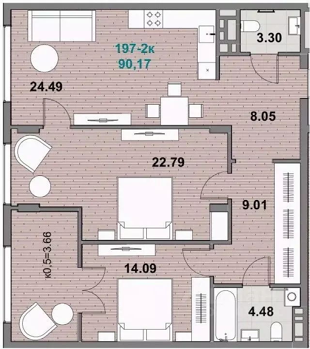 2-к кв. Калининградская область, Зеленоградск  (90.17 м) - Фото 1