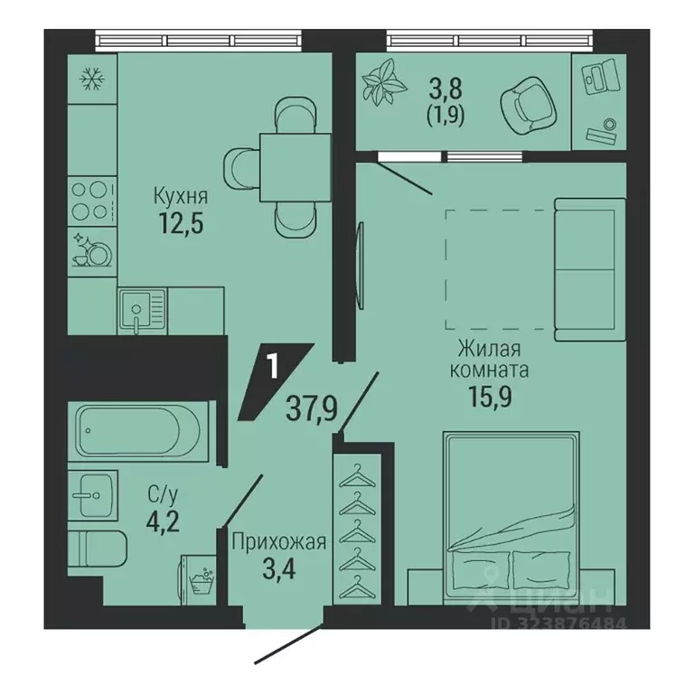 1-к кв. Свердловская область, Екатеринбург Вторчермет жилрайон,  (37.9 ... - Фото 2