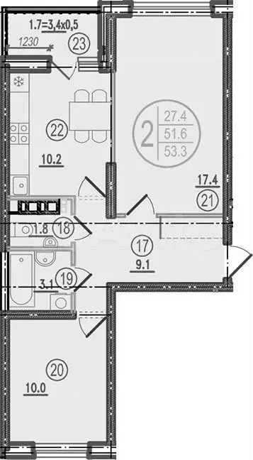 2-к. квартира, 51,6 м, 9/9 эт. - Фото 0