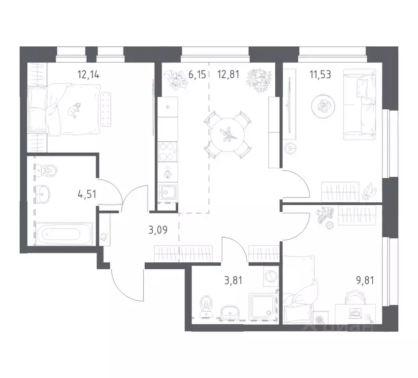 3-к кв. Башкортостан, Уфа ул. Рашита Манурова (63.85 м) - Фото 1