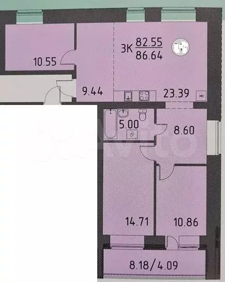 4-к. квартира, 86,6 м, 4/9 эт. - Фото 0