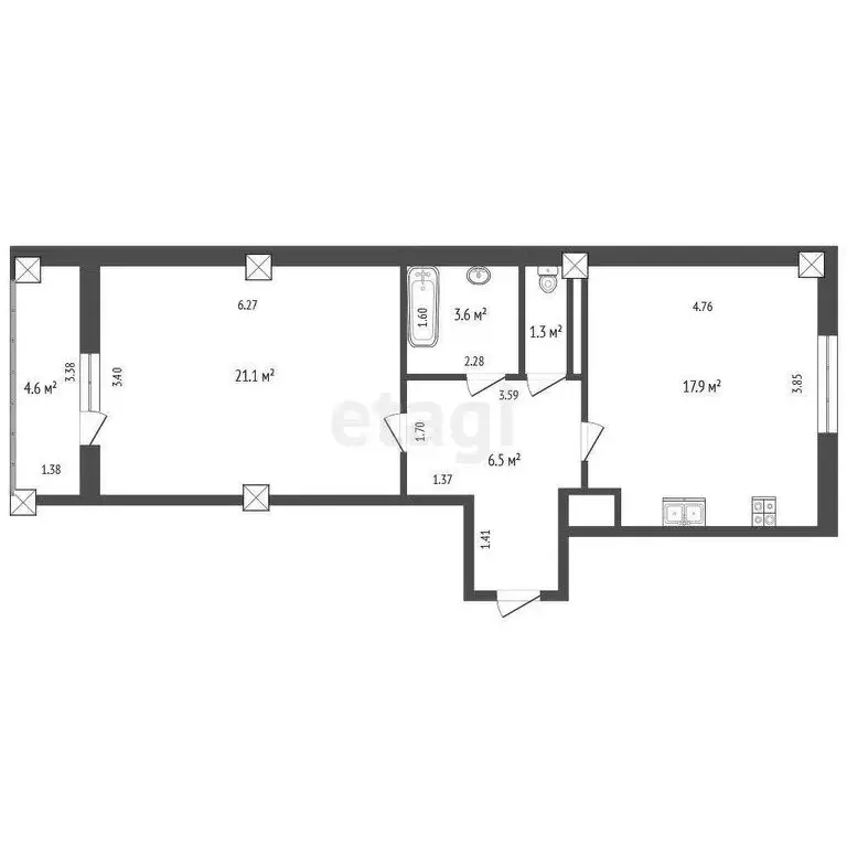 1-комнатная квартира: Якутск, 203-й микрорайон, 25 (52.6 м) - Фото 0