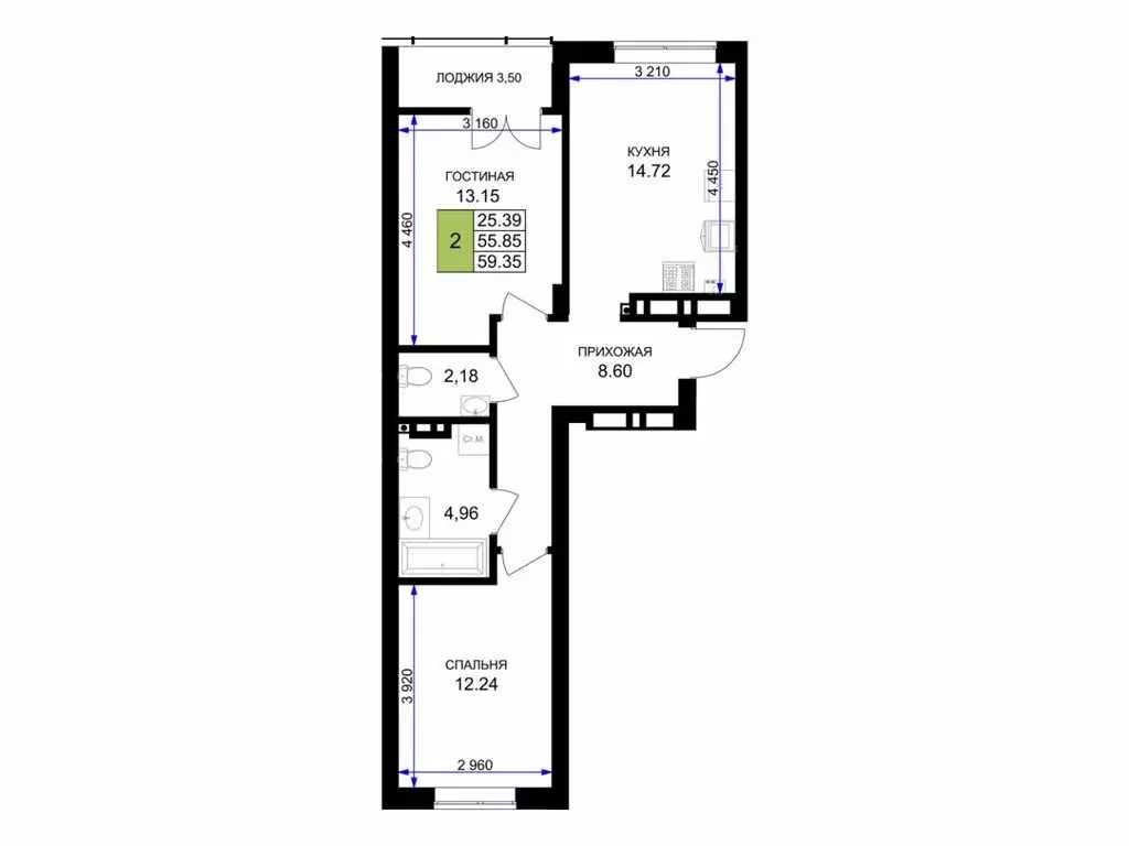 2-комнатная квартира: Гурьевск, улица Героя России Катериничева, 2к4 ... - Фото 1