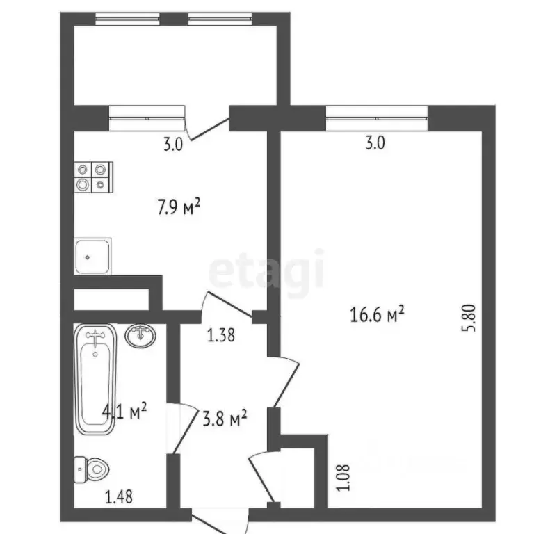 1-к кв. Ямало-Ненецкий АО, Ноябрьск Магистральная ул., 121 (33.0 м) - Фото 2