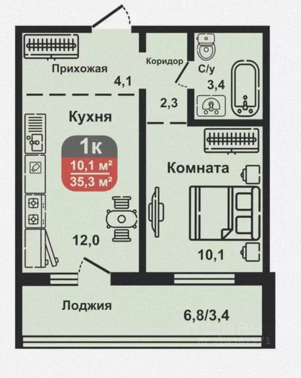 1-к кв. Курганская область, Курган ул. Дзержинского, 22 (35.3 м) - Фото 1