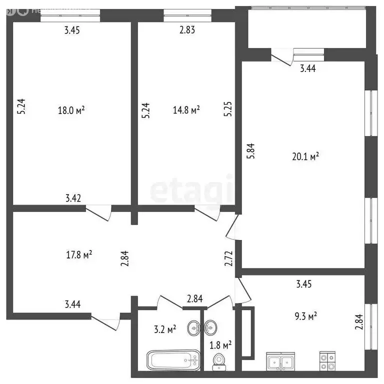 3-комнатная квартира: Санкт-Петербург, Будапештская улица, 17к3 (85 м) - Фото 1