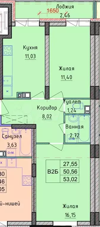 2-к. квартира, 53 м, 3/8 эт. - Фото 0