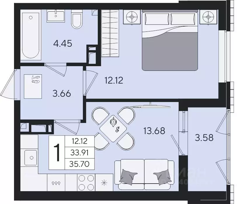 1-к кв. Краснодарский край, Краснодар  (35.7 м) - Фото 2