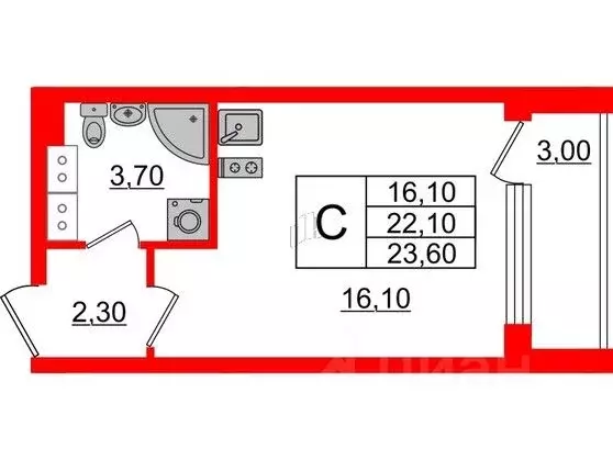 Студия Санкт-Петербург Планерная ул., 99 (23.6 м) - Фото 0