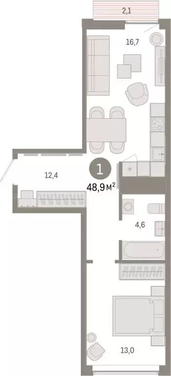 1-комнатная квартира: Екатеринбург, улица Гастелло, 19А (48.89 м) - Фото 1