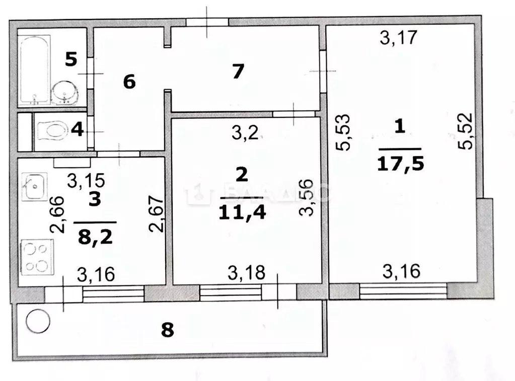 2-к кв. Белгородская область, Белгород бул. Юности, 43 (50.9 м) - Фото 2