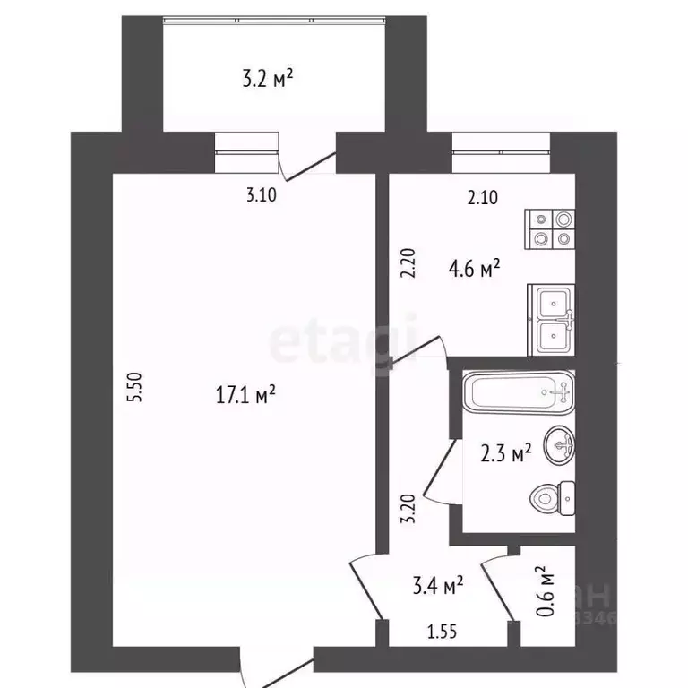 1-к кв. Хабаровский край, Комсомольск-на-Амуре Ленинградская ул., 70к3 ... - Фото 2