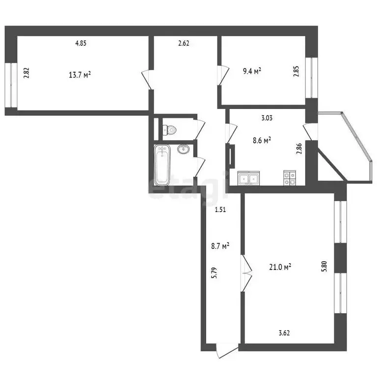 3-комнатная квартира: Тюмень, улица Муравленко, 9 (76.8 м) - Фото 1